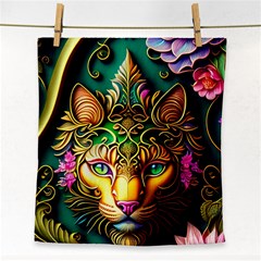 Ai Generated Paisley Pattern Feline Floral Face Towel by Ravend