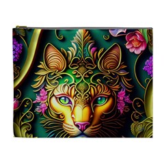 Ai Generated Paisley Pattern Feline Floral Cosmetic Bag (xl) by Ravend