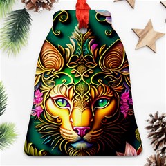 Ai Generated Paisley Pattern Feline Floral Bell Ornament (two Sides)