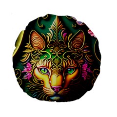 Ai Generated Paisley Pattern Feline Floral Standard 15  Premium Round Cushions by Ravend