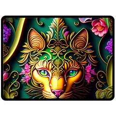 Ai Generated Paisley Pattern Feline Floral Fleece Blanket (large) by Ravend