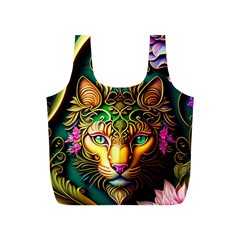 Ai Generated Paisley Pattern Feline Floral Full Print Recycle Bag (s) by Ravend