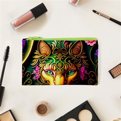 Ai Generated Paisley Pattern Feline Floral Cosmetic Bag (xs) by Ravend