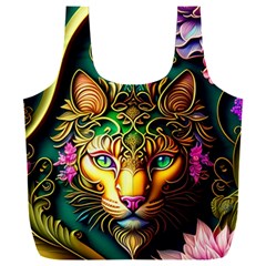 Ai Generated Paisley Pattern Feline Floral Full Print Recycle Bag (xxl) by Ravend