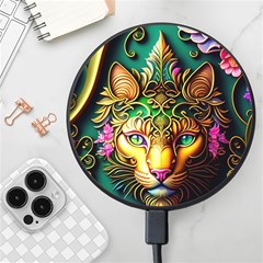 Ai Generated Paisley Pattern Feline Floral Wireless Fast Charger(black) by Ravend