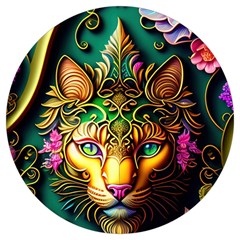 Ai Generated Paisley Pattern Feline Floral Round Trivet by Ravend