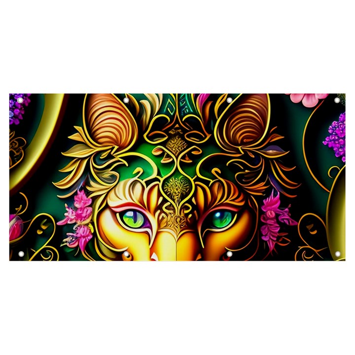 Ai Generated Paisley Pattern Feline Floral Banner and Sign 8  x 4 