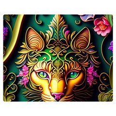 Ai Generated Paisley Pattern Feline Floral One Side Premium Plush Fleece Blanket (medium) by Ravend