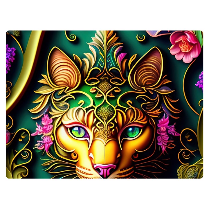 Ai Generated Paisley Pattern Feline Floral One Side Premium Plush Fleece Blanket (Extra Small)