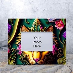 Ai Generated Paisley Pattern Feline Floral White Tabletop Photo Frame 4 x6 