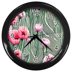 Pure And Radiant Watercolor Flowers Wall Clock (black) by GardenOfOphir