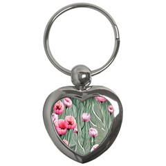 Pure And Radiant Watercolor Flowers Key Chain (heart) by GardenOfOphir