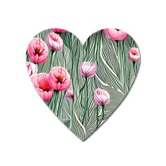 Pure And Radiant Watercolor Flowers Heart Magnet by GardenOfOphir