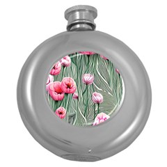 Pure And Radiant Watercolor Flowers Round Hip Flask (5 Oz) by GardenOfOphir