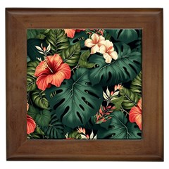 Flowers Monstera Foliage Tropical Jungle Drawing Framed Tile by Ravend