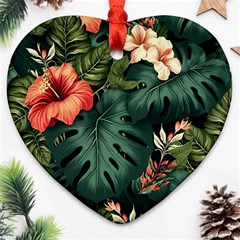 Flowers Monstera Foliage Tropical Jungle Drawing Ornament (heart) by Ravend