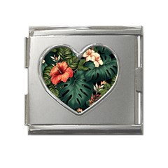 Flowers Monstera Foliage Tropical Jungle Drawing Mega Link Heart Italian Charm (18mm) by Ravend