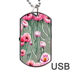 Pure And Radiant Watercolor Flowers Dog Tag Usb Flash (two Sides) by GardenOfOphir