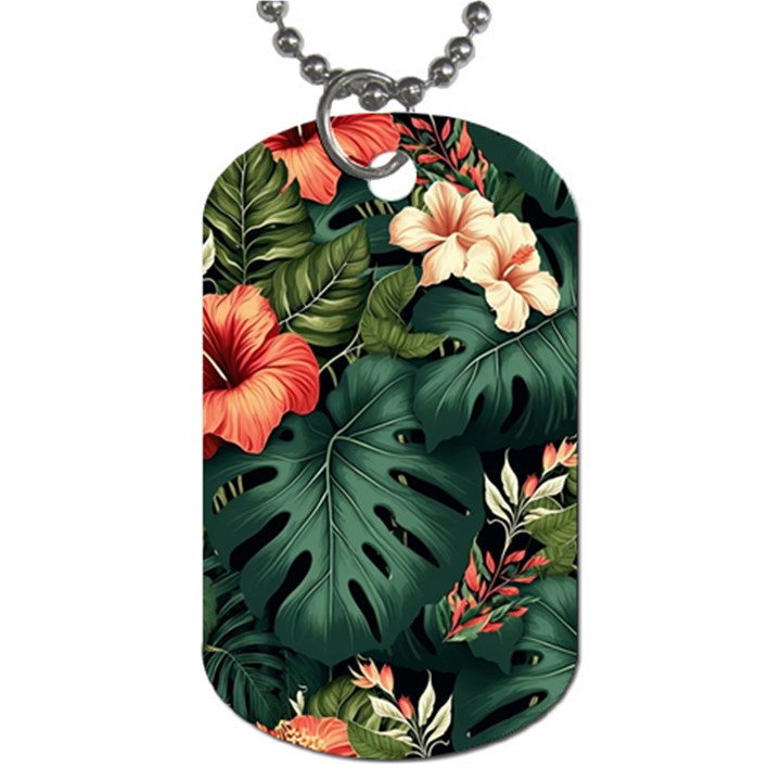 Flowers Monstera Foliage Tropical Jungle Drawing Dog Tag (One Side)