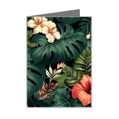 Flowers Monstera Foliage Tropical Jungle Drawing Mini Greeting Card by Ravend