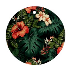 Flowers Monstera Foliage Tropical Jungle Drawing Round Ornament (two Sides) by Ravend