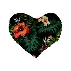 Flowers Monstera Foliage Tropical Jungle Drawing Standard 16  Premium Heart Shape Cushions by Ravend