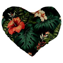 Flowers Monstera Foliage Tropical Jungle Drawing Large 19  Premium Heart Shape Cushions by Ravend