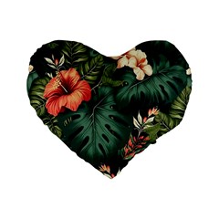 Flowers Monstera Foliage Tropical Jungle Drawing Standard 16  Premium Flano Heart Shape Cushions by Ravend