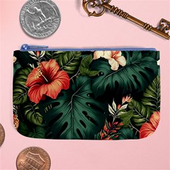 Flowers Monstera Foliage Tropical Jungle Drawing Large Coin Purse by Ravend