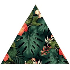 Flowers Monstera Foliage Tropical Jungle Drawing Wooden Puzzle Triangle by Ravend