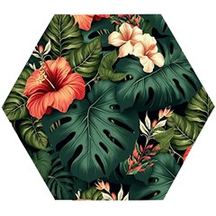 Flowers Monstera Foliage Tropical Jungle Drawing Wooden Puzzle Hexagon by Ravend