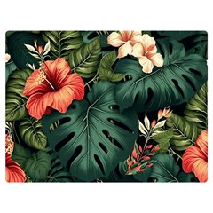 Flowers Monstera Foliage Tropical Jungle Drawing Premium Plush Fleece Blanket (extra Small) by Ravend