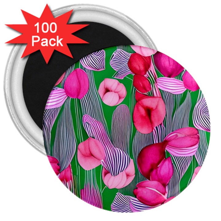 Mysterious And Enchanting Watercolor Flowers 3  Magnets (100 pack)