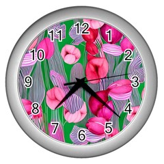 Mysterious And Enchanting Watercolor Flowers Wall Clock (silver) by GardenOfOphir