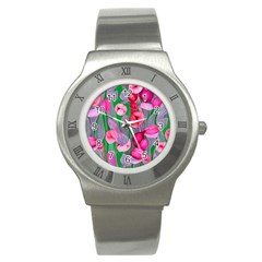 Mysterious And Enchanting Watercolor Flowers Stainless Steel Watch by GardenOfOphir