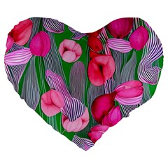 Mysterious And Enchanting Watercolor Flowers Large 19  Premium Heart Shape Cushions by GardenOfOphir