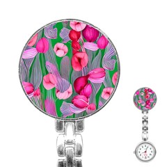 Mysterious And Enchanting Watercolor Flowers Stainless Steel Nurses Watch by GardenOfOphir