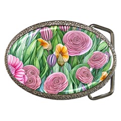 Delicate And Dazzling Watercolor Flowers Belt Buckles by GardenOfOphir