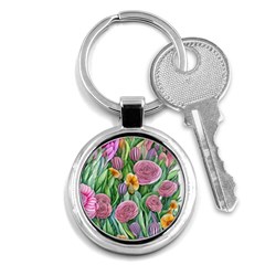 Delicate And Dazzling Watercolor Flowers Key Chain (round) by GardenOfOphir