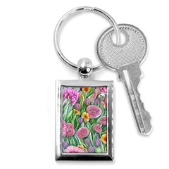 Delicate And Dazzling Watercolor Flowers Key Chain (rectangle) by GardenOfOphir