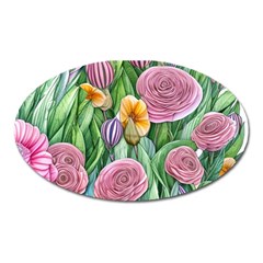 Delicate And Dazzling Watercolor Flowers Oval Magnet by GardenOfOphir