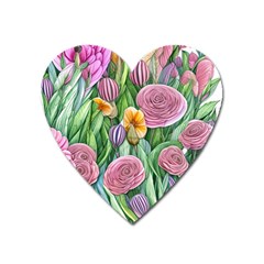 Delicate And Dazzling Watercolor Flowers Heart Magnet by GardenOfOphir