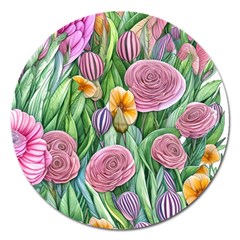 Delicate And Dazzling Watercolor Flowers Magnet 5  (round) by GardenOfOphir