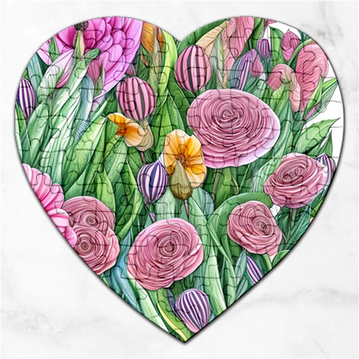 Delicate And Dazzling Watercolor Flowers Jigsaw Puzzle (Heart)