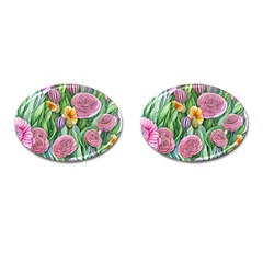 Delicate And Dazzling Watercolor Flowers Cufflinks (oval) by GardenOfOphir