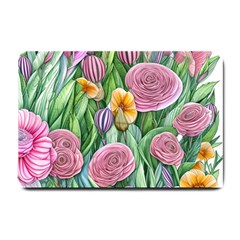 Delicate And Dazzling Watercolor Flowers Small Doormat by GardenOfOphir