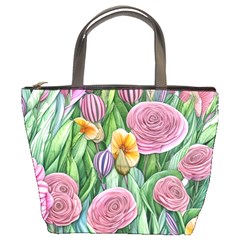 Delicate And Dazzling Watercolor Flowers Bucket Bag by GardenOfOphir