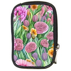 Delicate And Dazzling Watercolor Flowers Compact Camera Leather Case by GardenOfOphir