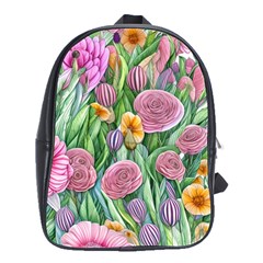 Delicate And Dazzling Watercolor Flowers School Bag (large) by GardenOfOphir