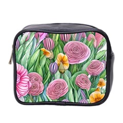 Delicate And Dazzling Watercolor Flowers Mini Toiletries Bag (two Sides) by GardenOfOphir